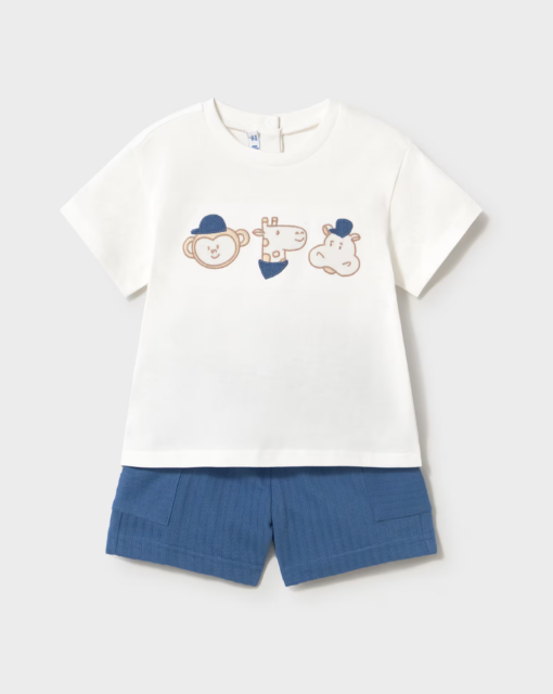 Mayoral Textured Shorts & Animal Print T-Shirt Set 1665 - Cobalt